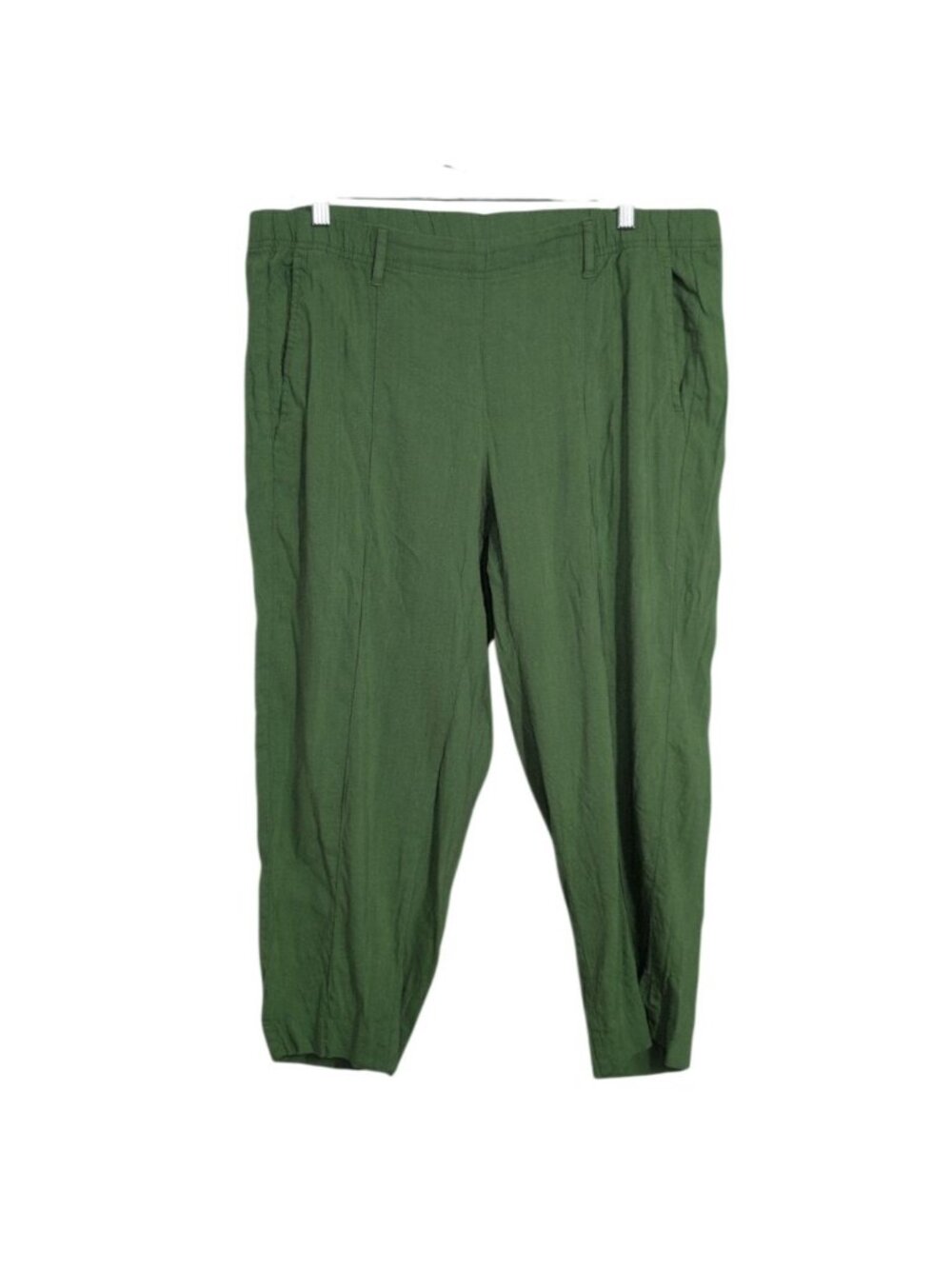J Jill Linen Stretch Crop Pants Womens Petite Size XL Green Tapered Boho Relaxed